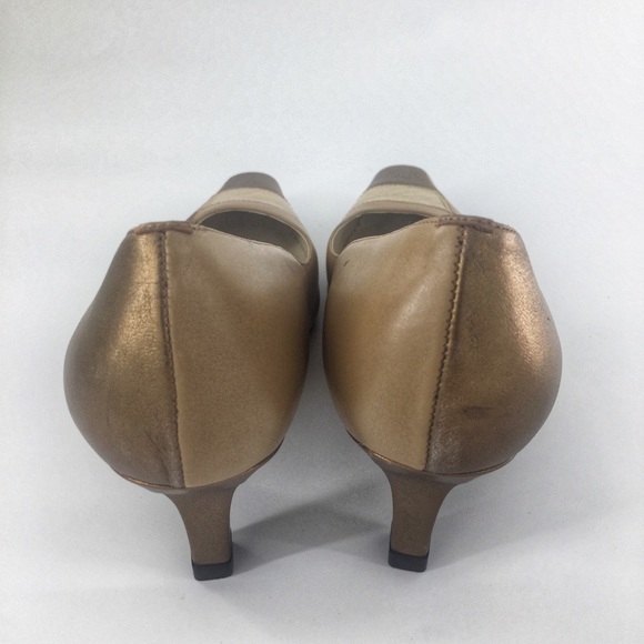 Divalest Brazilian Square Toe Gold Taupe Leather Career Pumps Heels Size 7 - Picture 7 of 11